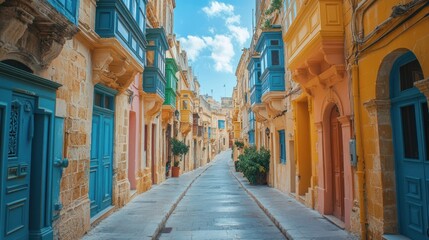 Fototapeta premium Colorful street, Mediterranean architecture
