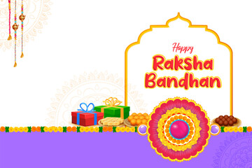 greeting card and template banner for sales promotion advertisement with decorative Rakhi for Raksha Bandhan, Indian festival for brother and sister bonding celebration