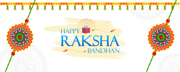 greeting card and template banner for sales promotion advertisement with decorative Rakhi for Raksha Bandhan, Indian festival for brother and sister bonding celebration
