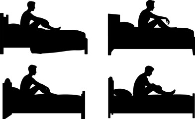 Set of A man on bed silhouette vector illustration