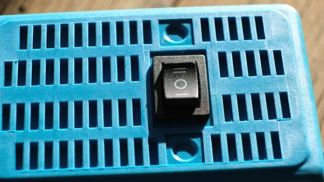 Finger pushes on KCD1-101 6c Rocker Switch electrical component rocker-style actuator for on off on control. Offers as a simple reliable switching mechanism, with a durable. High quality 4k footage.