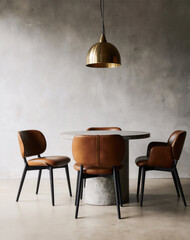 Fototapeta premium Soft Industrial Dining with Concrete Table and Leather Chairs