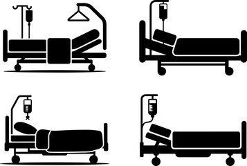 Set of hospital bed silhouette vector illustration