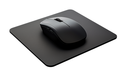Dark computer mouse rests on a mousepad, ideal for minimalist workspace or gaming setup visuals isolated on transparent background