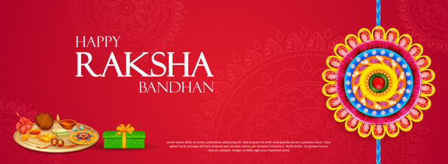 greeting card and template banner for sales promotion advertisement with decorative Rakhi for Raksha Bandhan, Indian festival for brother and sister bonding celebration