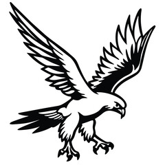 Obraz premium Aggressive hawk swooping down with wings spread wide silhouette