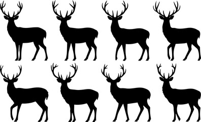 Set of deer silhouette vector illustration