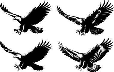 Set of eagle in flight Silhouette vector illustration