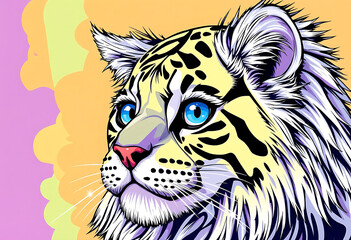 Obraz premium Piercing Blue Gaze: Colorful Leopard Portrait