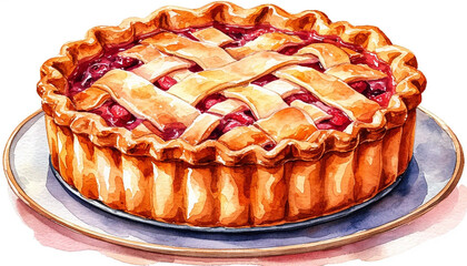 Watercolor. Illustration. Juicy food. Berry pie on a white background. For design.