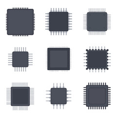 Set of Flat Chip Processor Icons