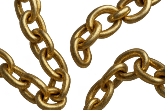 Golden chain links isolated on a transparent background, luxurious, strong, 3D