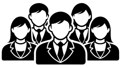 Vector  illustration of a group of five business people in suits and ties with no faces in black and white