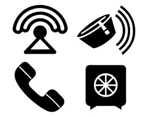 Vector  illustration of wifi signal, speaker with sound waves, telephone receiver, and safe box icons set up nicely