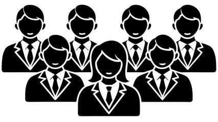 Vector  illustration of a group of business people wearing suits and ties standing together in a group setting