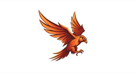 Obraz premium Majestic Orange Falcon Soaring Against White Background Illustration