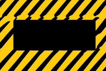 Yellow and black diagonal stripes background with a central black rectangle