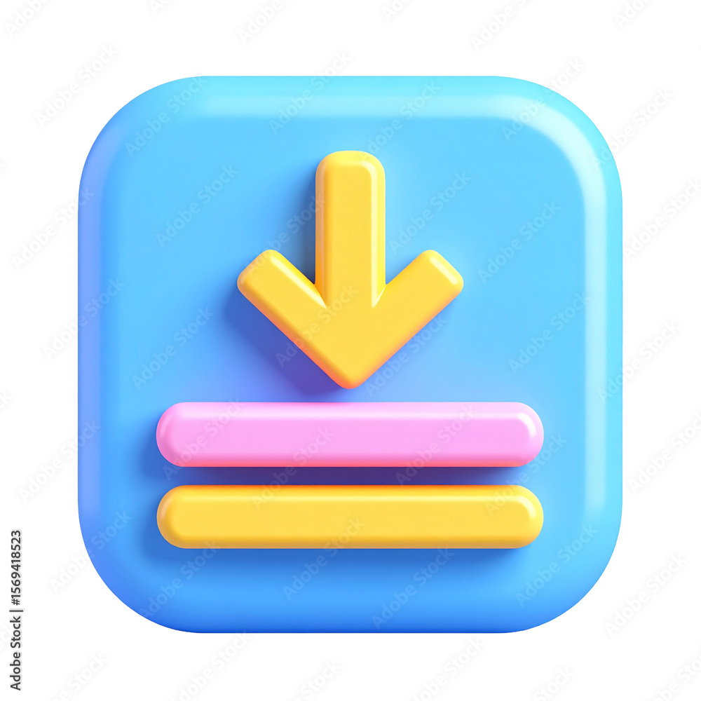Fototapete download icon: a digitally rendered 3d download icon, represented by an arrow pointing downwards, is