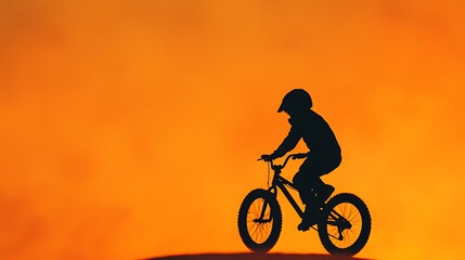 Silhouette Cyclist Riding Bicycle Against Orange Sky