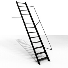 A dark, angled metal ladder with a handrail, showing subtle texture and slight digital artifacting, possibly a 3D render