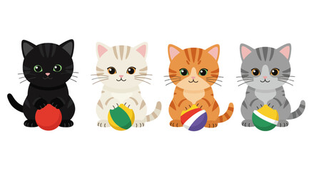 Obraz premium Four Cute Kittens Playing with Colorful Balls
