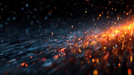 Abstract Technology Landscape with Glowing Particles and Geometric Shapes