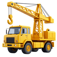 Fototapeta premium Crane Truck in Action: A vibrant yellow crane truck, meticulously captured against an ideal, serves as a symbol of engineering prowess and the industry's capacity for moving hefty resources.