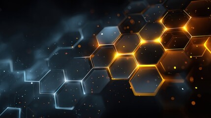 Futuristic honeycomb grid with dynamic lighting and particle effects background