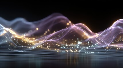 Elegant and Futuristic Abstract Wave Design with Glowing Particles and Reflection