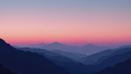 Abstract gradient blur of layered mountain silhouettes during twilight