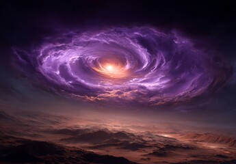 a purple planet in the sky. a purple swirl in the sky. a blurry image of a bright blue sky