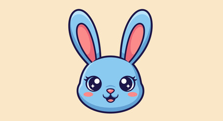 Obraz premium Adorable Cartoon Bunny Head: Light Blue, Pink Ears, Sparkling Eyes