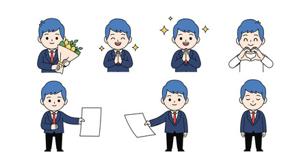 Fototapeta premium Happy business man character collection expressing joy celebration success achievement and professionalism