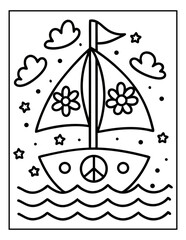 vector illustration of groovy summer coloring pages