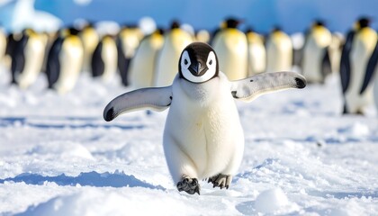 Adorable Emperor Penguin Chick Waddling Towards the Camera in Antarctica
