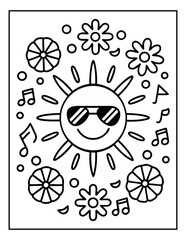vector illustration of groovy summer coloring pages