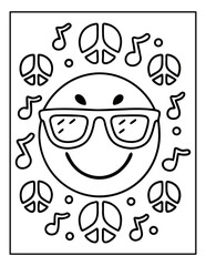 vector illustration of groovy summer coloring pages