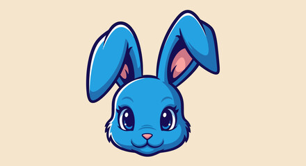 Obraz premium Cute Cartoon Blue Bunny Head with Big Eyes and Pink Ears