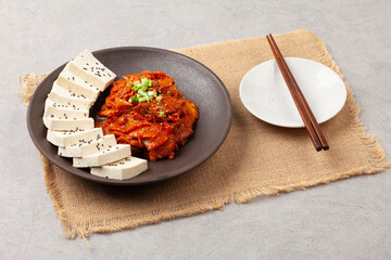 Tofu kimchi is a dish made by boiling tofu and eating it with stir-fried kimchi.