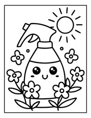 vector illustration of groovy summer coloring pages