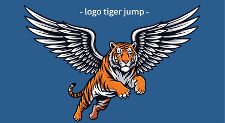 Obraz premium Flying Tiger with Wings in a Jump Pose Logo Design