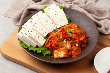 Tofu kimchi is a dish made by boiling tofu and eating it with stir-fried kimchi.