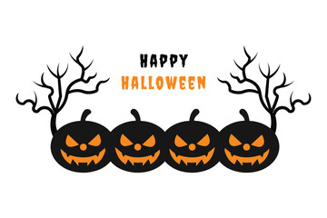 Halloween invitation card. Happy Halooween Greetings card vector illustration with pumpkins and scary trees
