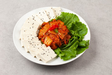 Tofu kimchi is a dish made by boiling tofu and eating it with stir-fried kimchi.