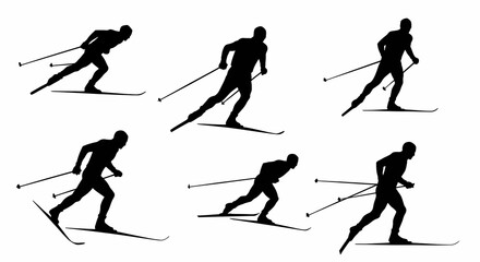 Fototapeta premium Silhouette of Cross-Country Skiers in Dynamic Action