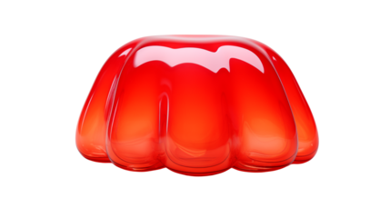 A bright red gelatin dessert isisolated on transparent background, capturing its translucent and wobbly form