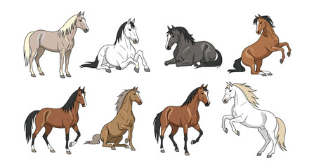 Obraz premium Collection of pixel art horses in various poses and colors for creative projects