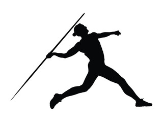 Man athlete throwing javelin side view black silhouette. 