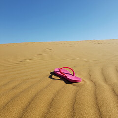 Pink Flip Flop on Desert Sand A Summer Vacation Vibe