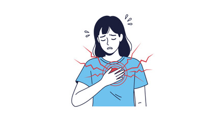 Fototapeta premium Woman experiences sharp chest pain a symptom of heart disease or anxiety attack distress
